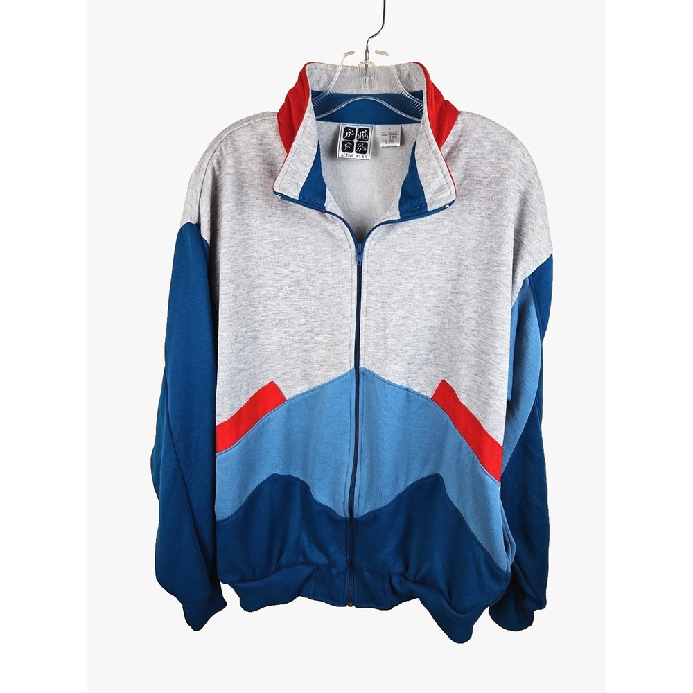 Vintage 90s Fleece Jacket mens L Color Block Zip Up Outdoors Hiking Pockets